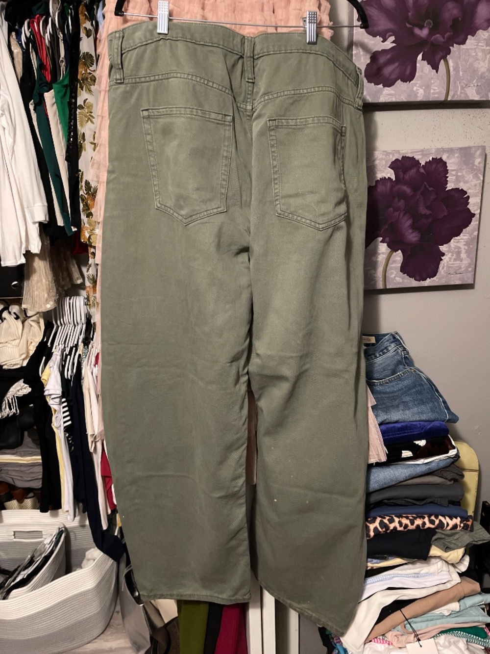 GAP High Rise Barrel Jeans Olive Color Size 20 - Picture 7 of 7